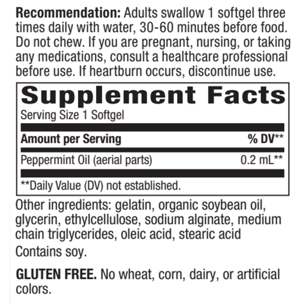 Pepogest (Peppermint Oil) 60 softgels Supplement Facts Label
