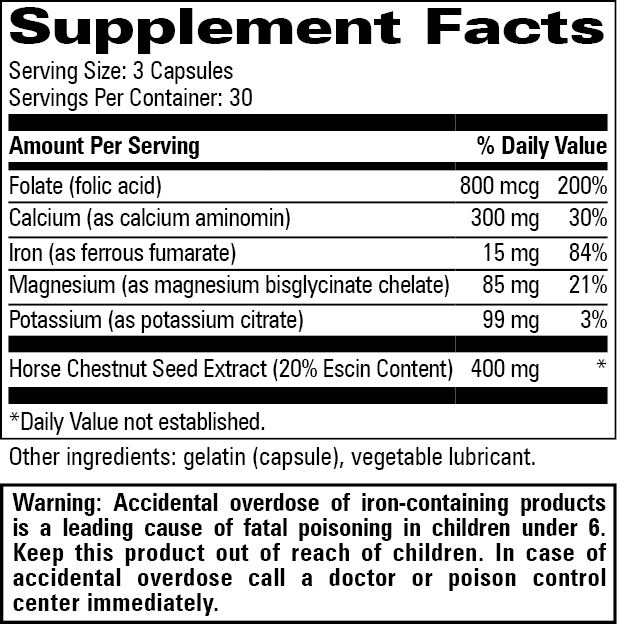 Legs on Edge® Supplement Facts Label