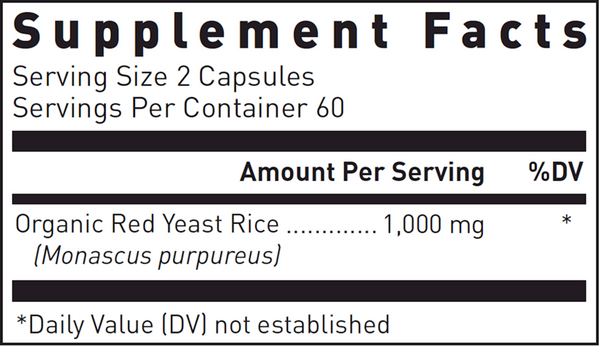 Beni Koji Red Yeast Rice 60 Count Supplement Facts Label