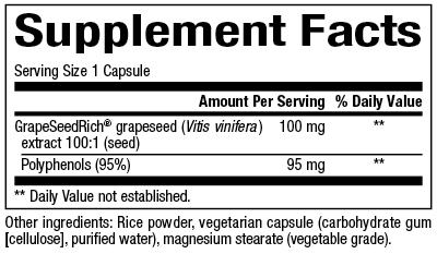 Grape Seed Extract 100 mg Supplement Facts Label