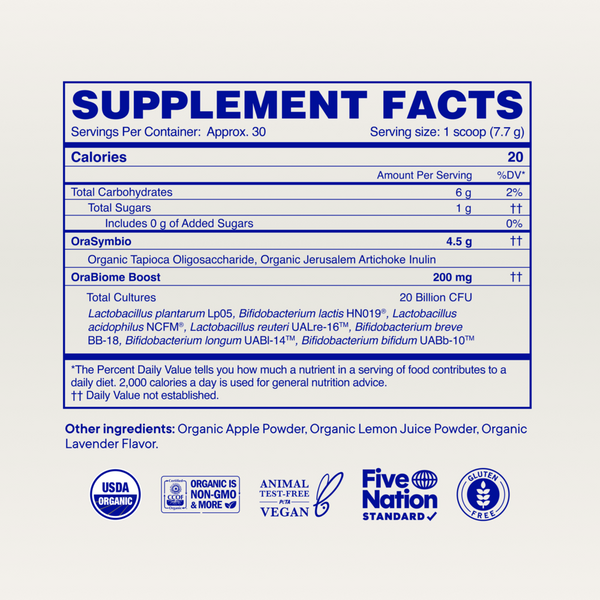 Trust Your Gut Probiotic Powder Lavender Lemonade Supplement Facts Label