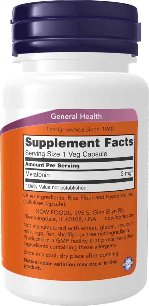 Melatonin 3 mg Capsules Supplement Facts Label