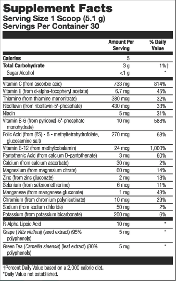 Electrolyte Plus C™ Supplement Facts Label