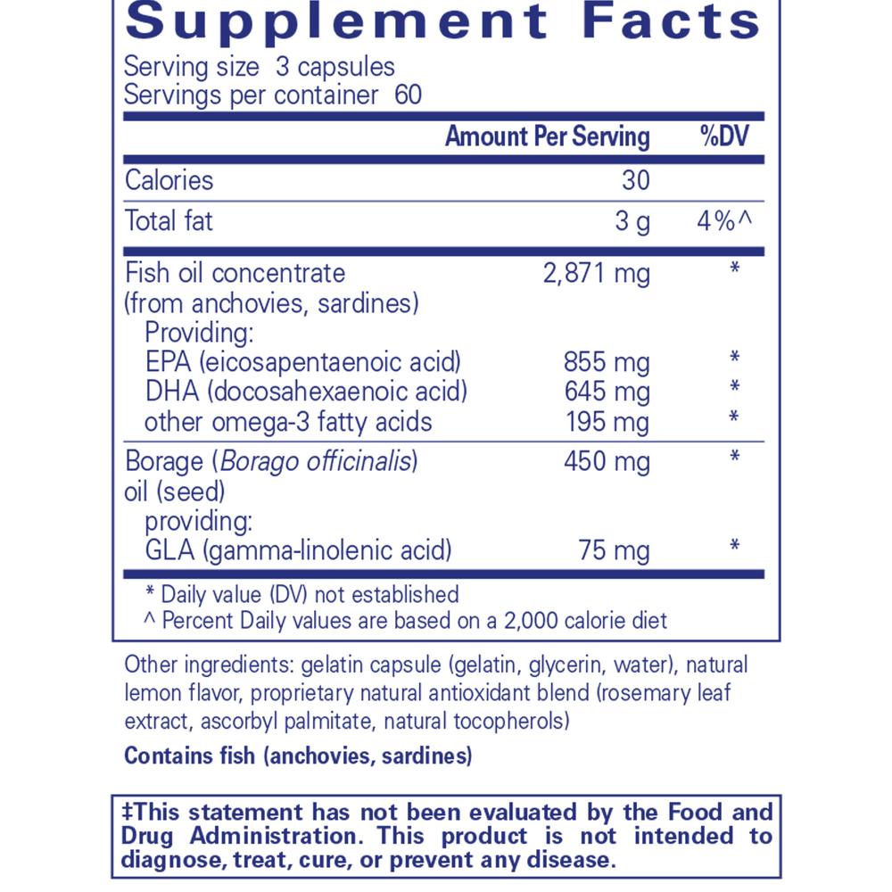 VisionPro EPA/DHA/GLA* Supplement Facts Label