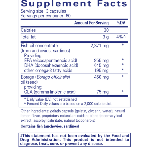 VisionPro EPA/DHA/GLA* Supplement Facts Label