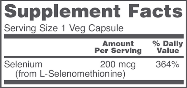 Selenium 200 mcg Supplement Facts Label