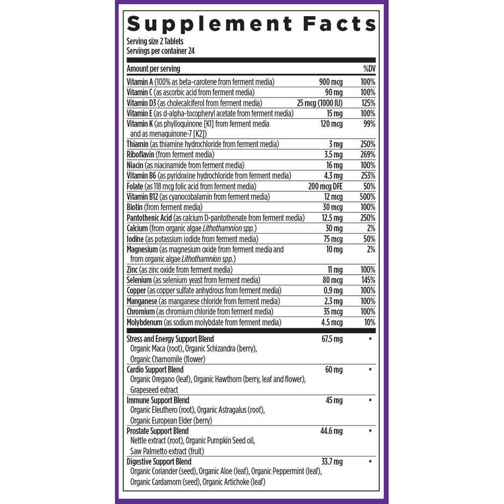 Men's Advanced Multivitamin Supplement Facts Label