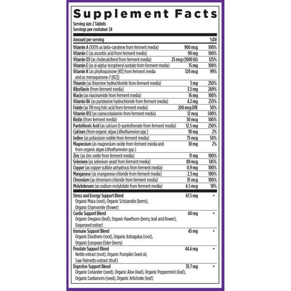 Men's Advanced Multivitamin Supplement Facts Label