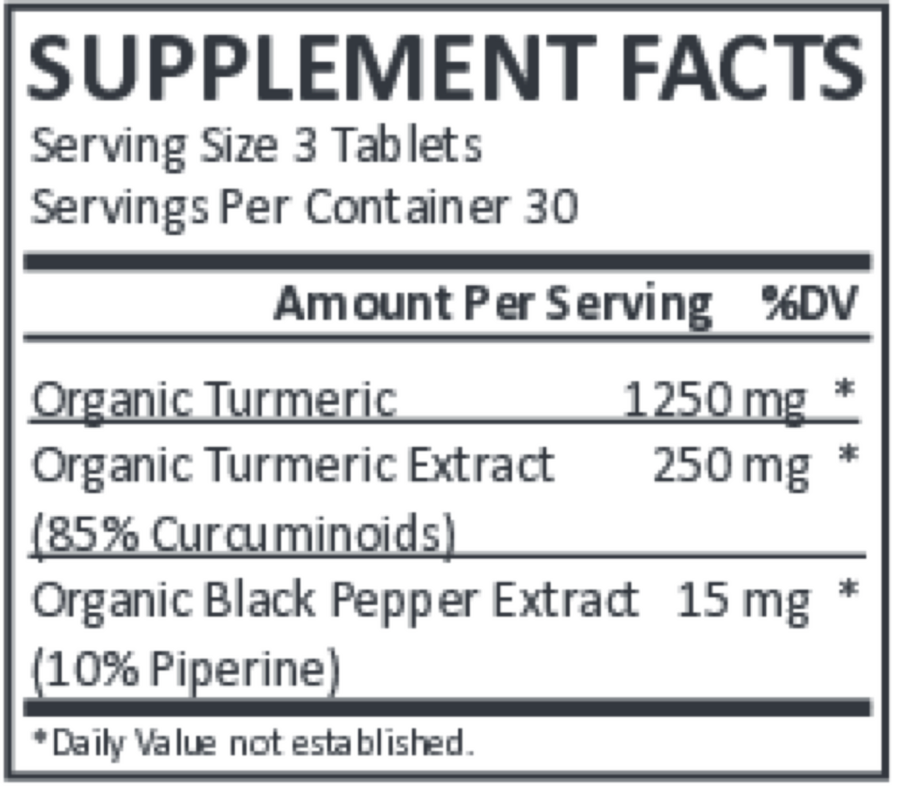 You're Golden: Organic Turmeric Tablets Supplement Facts Label