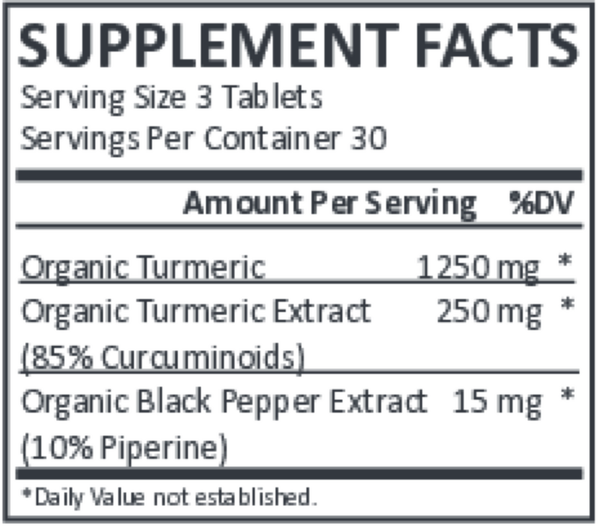 You're Golden: Organic Turmeric Tablets Supplement Facts Label