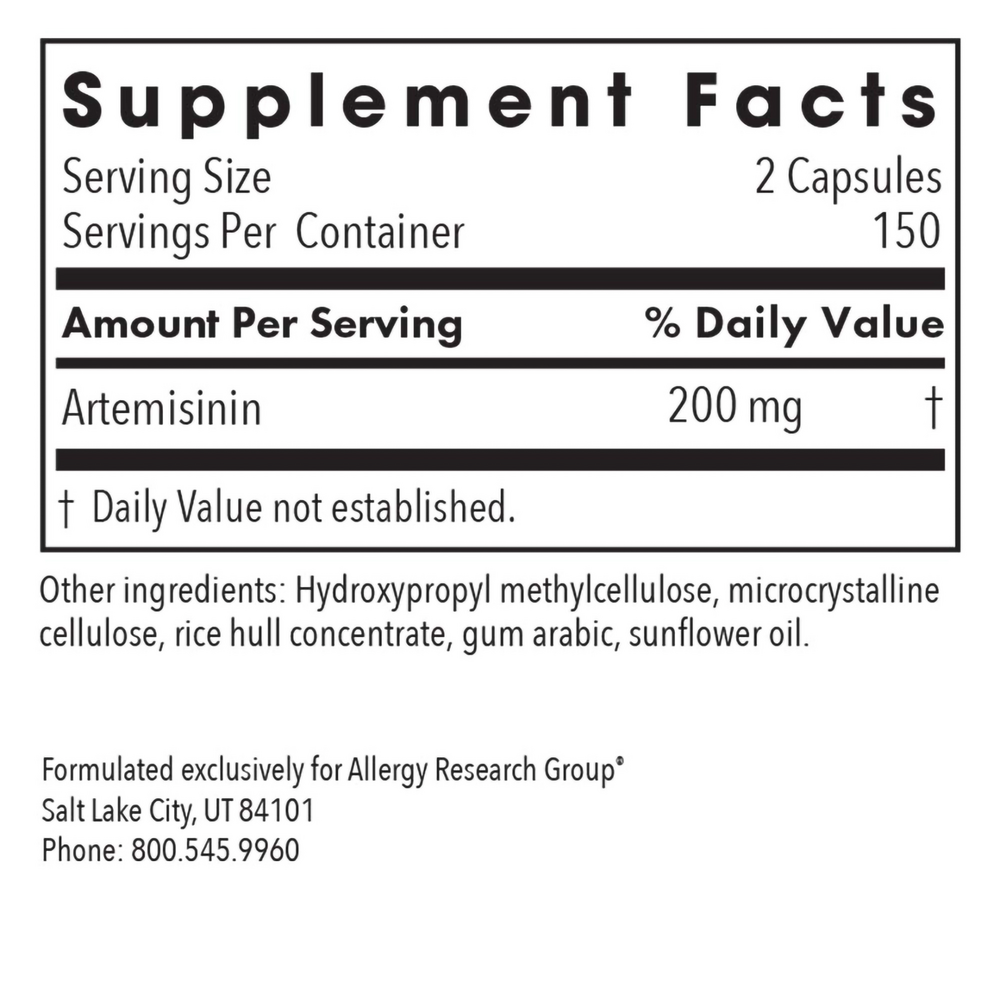Artemisinin 90 Count Supplement Facts Label