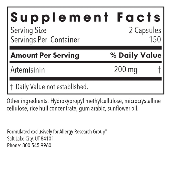 Artemisinin 90 Count Supplement Facts Label