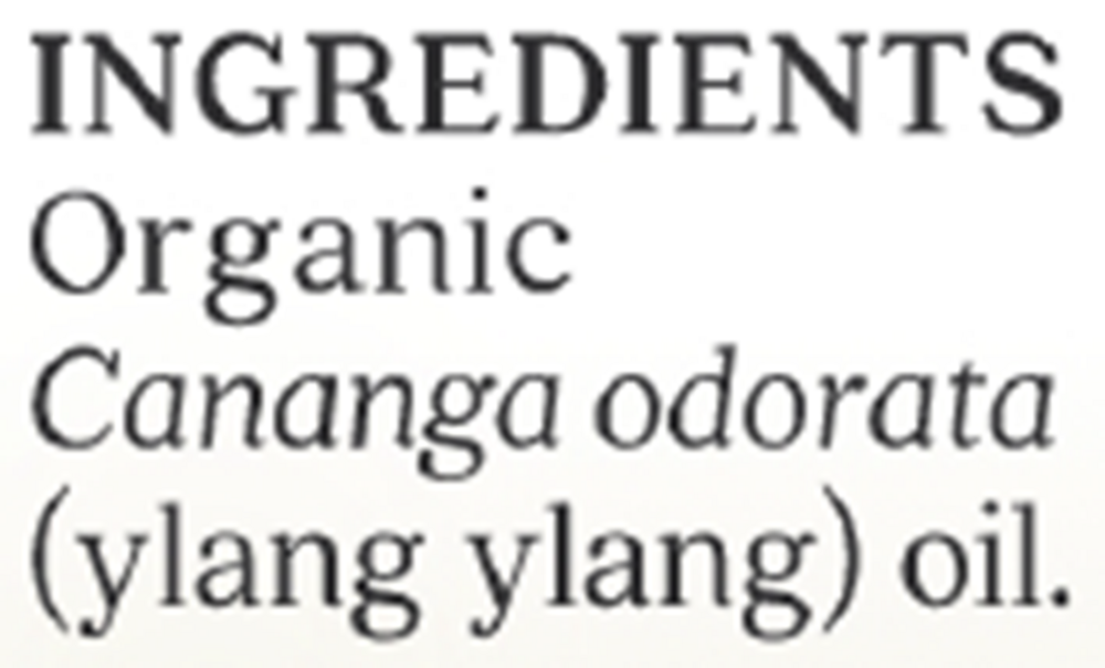 Ylang Ylang III Organic Ess Oil Supplement Facts Label