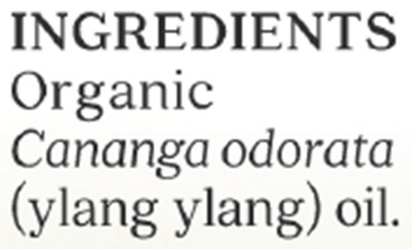 Ylang Ylang III Organic Ess Oil Supplement Facts Label