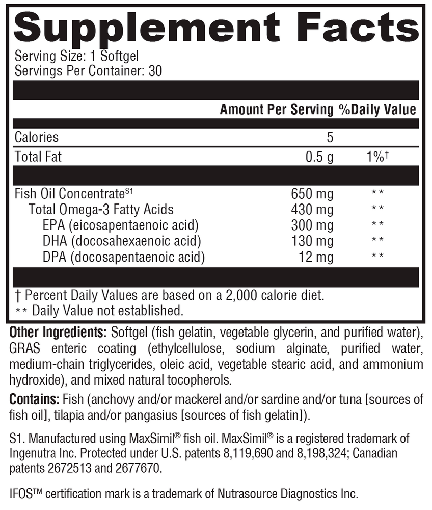 Omega 3 BasiX Supplement Facts Label