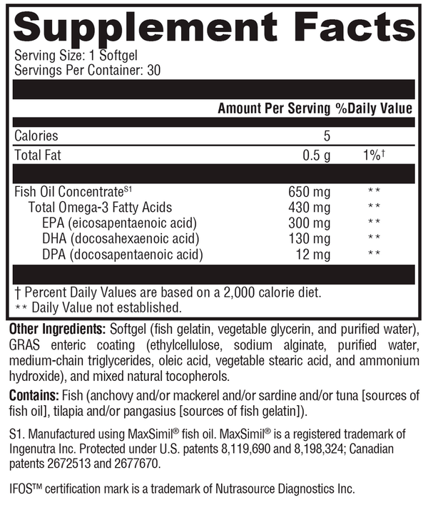 Omega 3 BasiX Supplement Facts Label