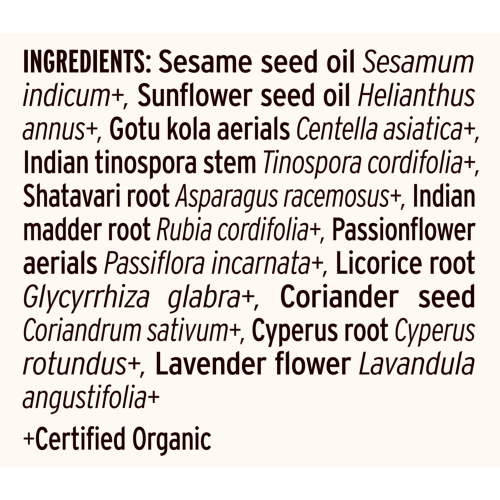 Pitta Massage Oil Supplement Facts Label
