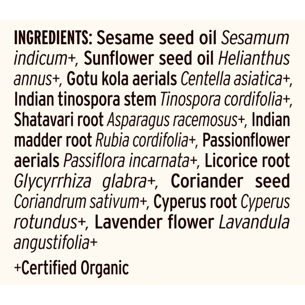 Pitta Massage Oil Supplement Facts Label