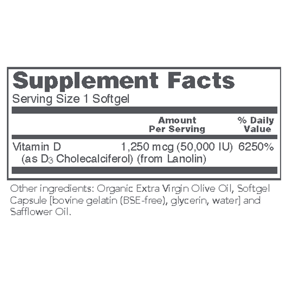 Vitamin D3 50,000 IU Supplement Facts Label