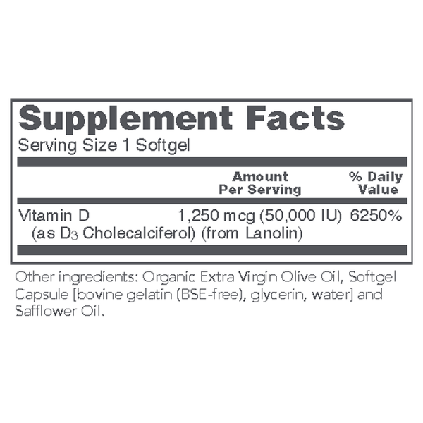 Vitamin D3 50,000 IU Supplement Facts Label