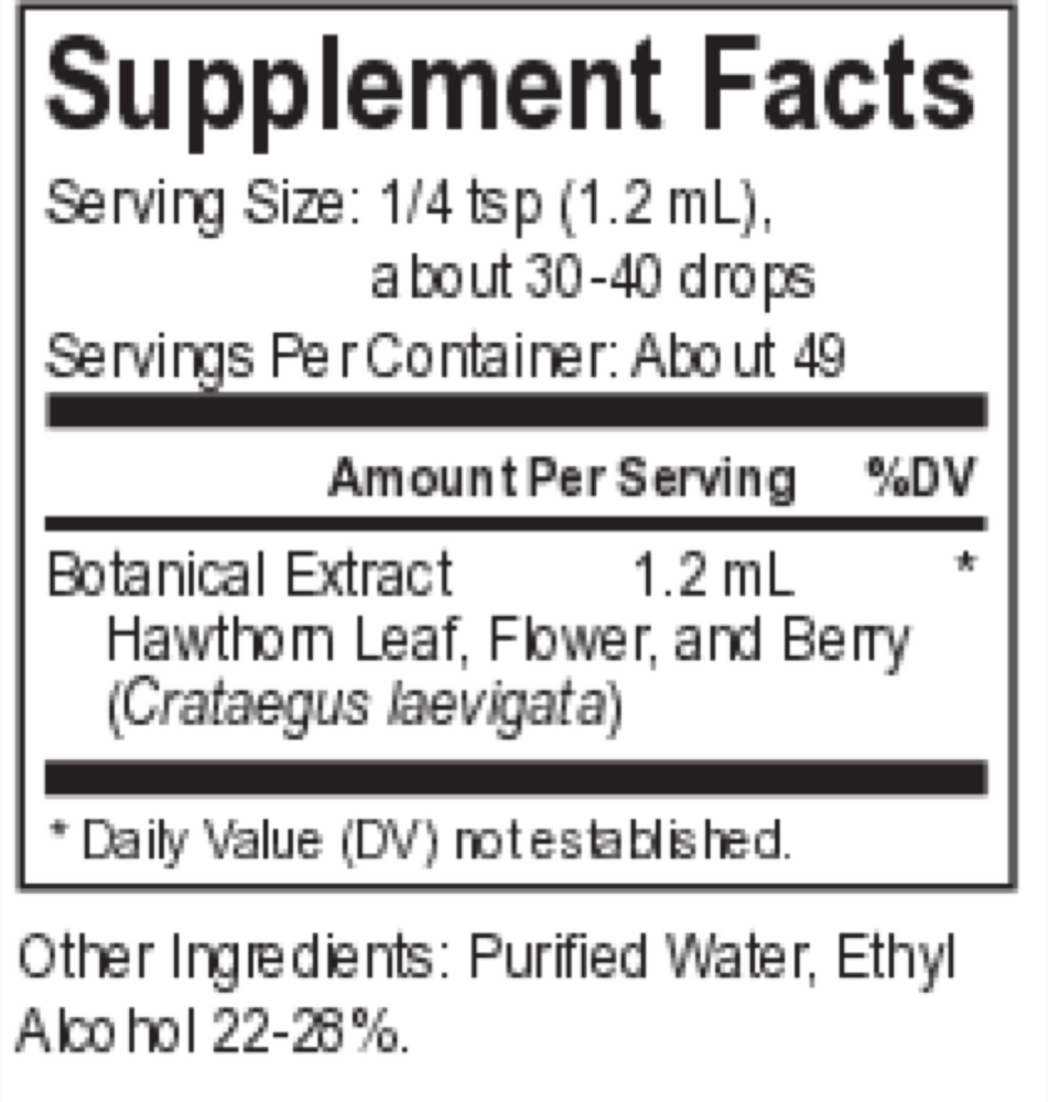 Core Hawthorn Supplement Facts Label