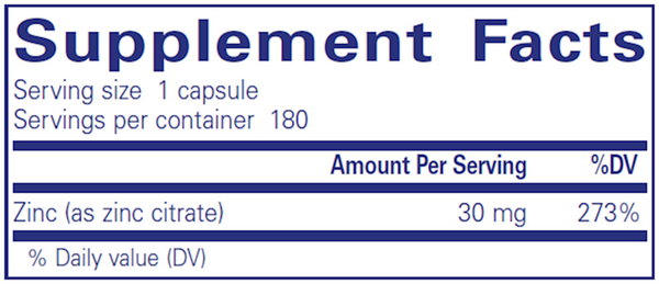 Zinc (Citrate) 180ct Supplement Facts Label