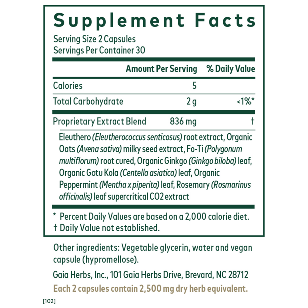 Cognitive Formula Supplement Facts Label