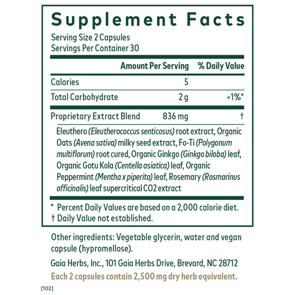 Cognitive Formula Supplement Facts Label