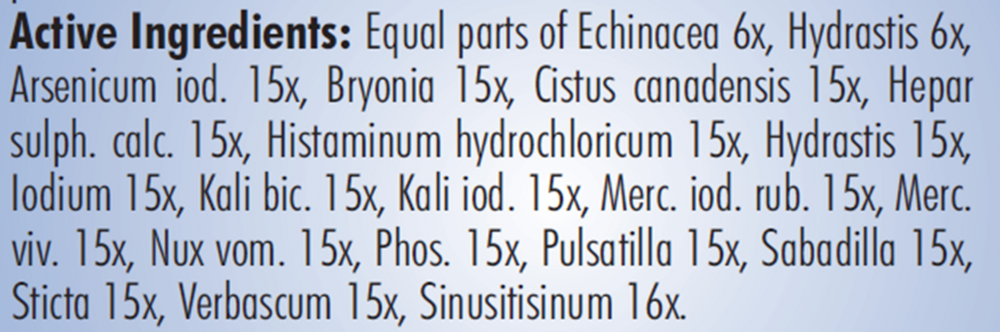 PRO Sinus-S Supplement Facts Label