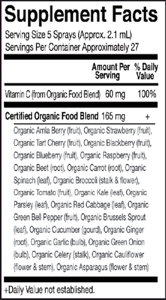 Organics Vitamin C Cherry Tangerine Supplement Facts Label