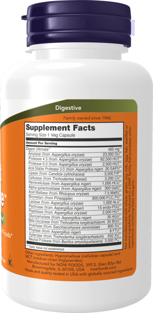 Digest Ultimate - 120 Capsules Supplement Facts Label