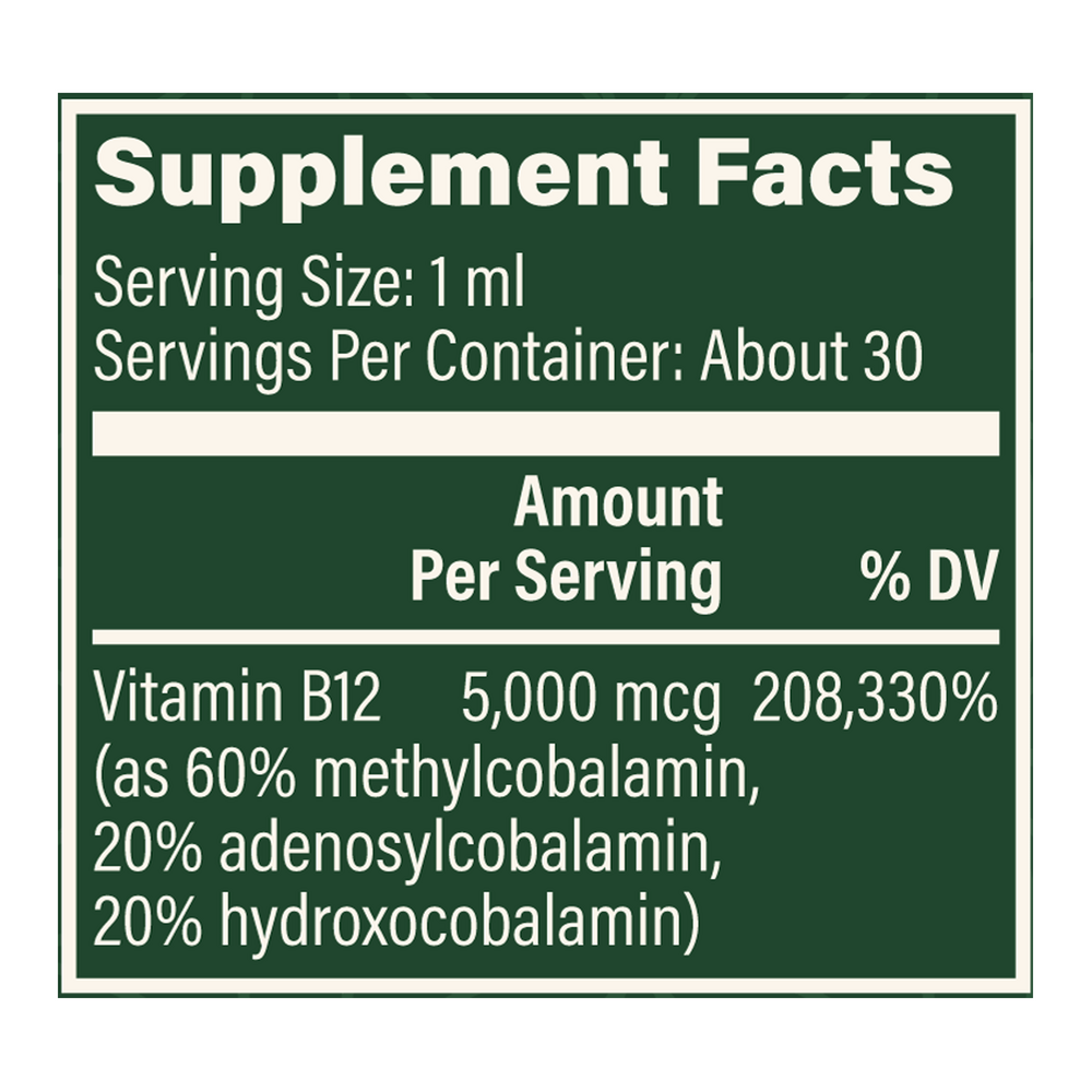 Triple Activated Vitamin B12 Supplement Facts Label