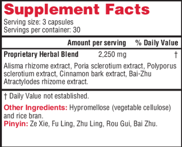 Drain Dampness Supplement Facts Label