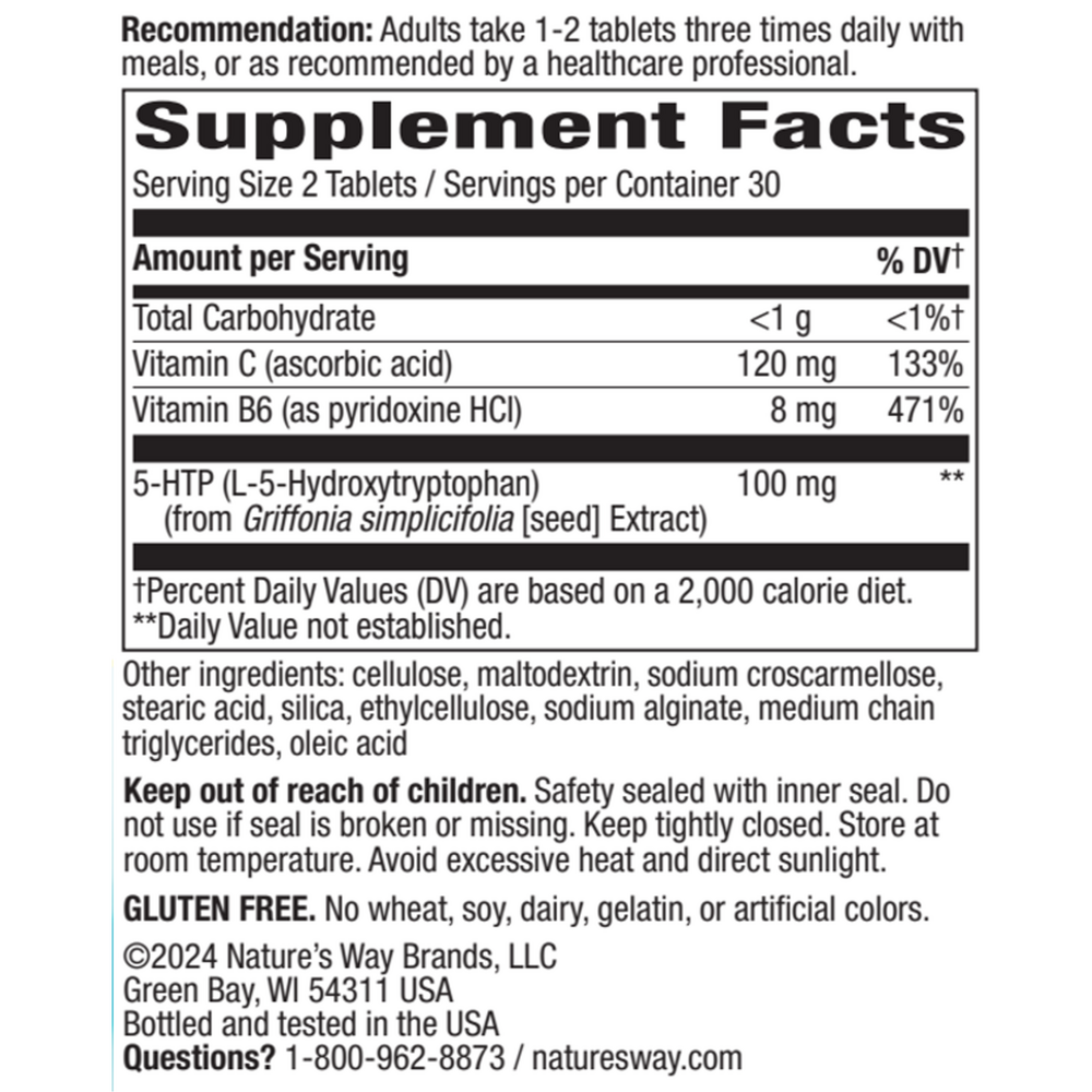 5-HTP 60 tabs Supplement Facts Label