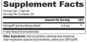 Histamine Digest PureMax Supplement Facts Label