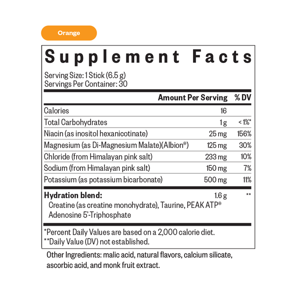 DISCONTINUED - Optimal Electrolyte Orange Sticks Supplement Facts Label