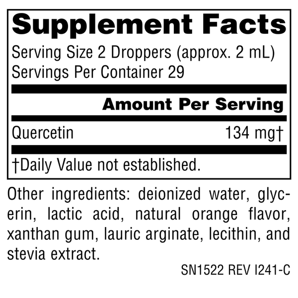 Quercetin Nutra Drops Supplement Facts Label