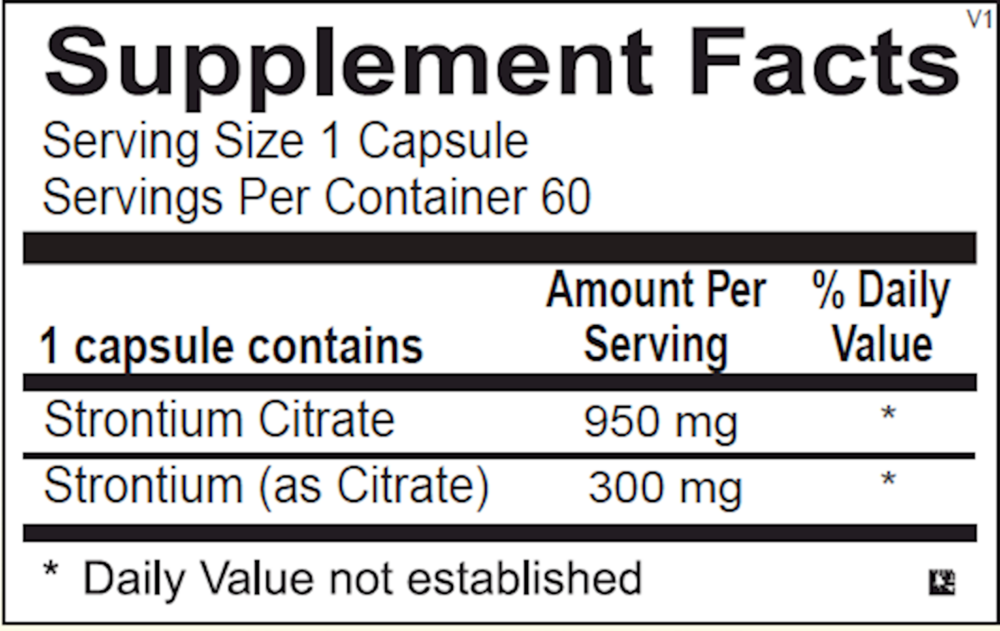 Strontium Supplement Facts Label