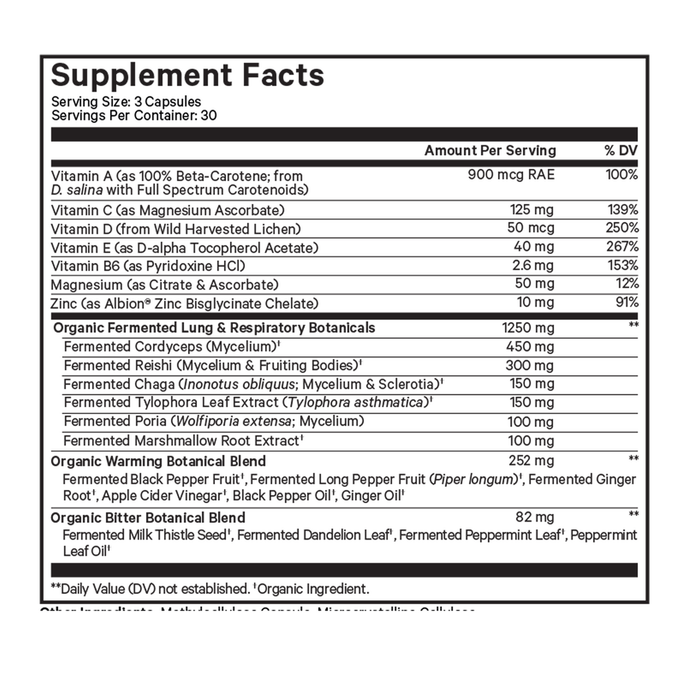 Lungs Vitamins Supplement Facts Label