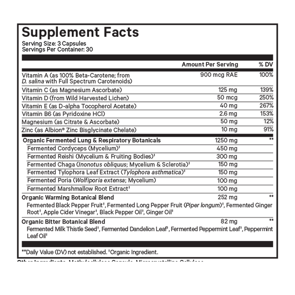 Lungs Vitamins Supplement Facts Label