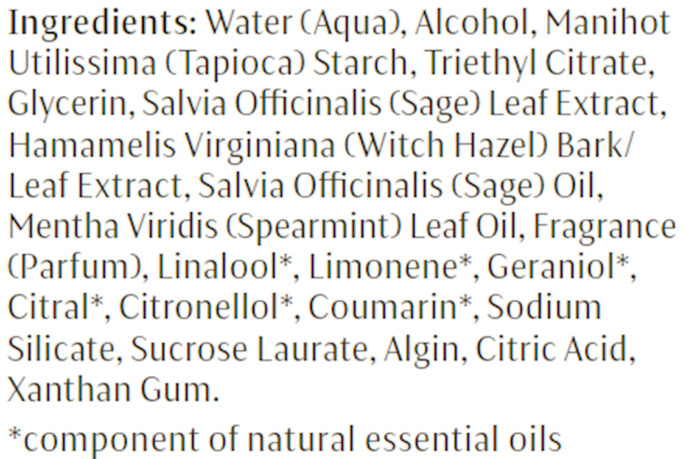 Sage Mint Deodorant Supplement Facts Label
