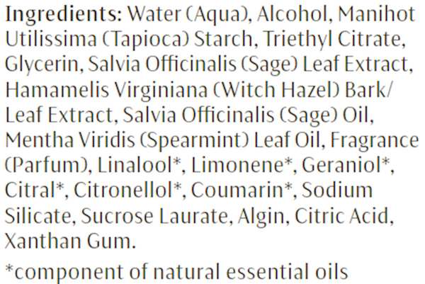 Sage Mint Deodorant Supplement Facts Label