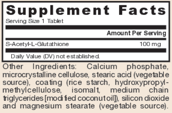 S-Acetyl L-Glutathione Supplement Facts Label