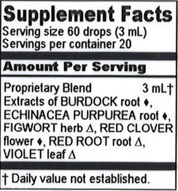 Burdock/Red Root Compound Supplement Facts Label