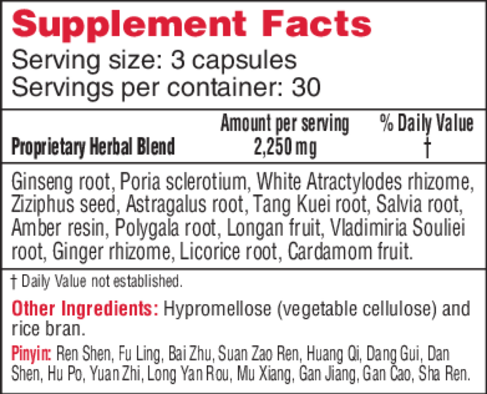 Shen-Gem Supplement Facts Label