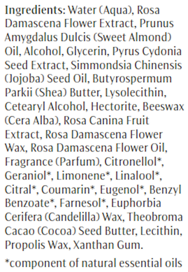 Rose Nurturing Body Cream Supplement Facts Label