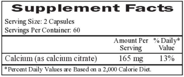 Calcium Citrate 165 mg Supplement Facts Label
