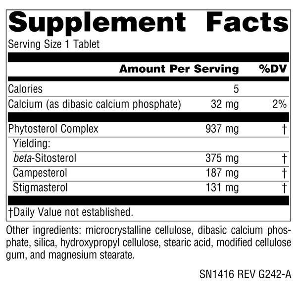 Mega Strength Beta Sitosterol Supplement Facts Label