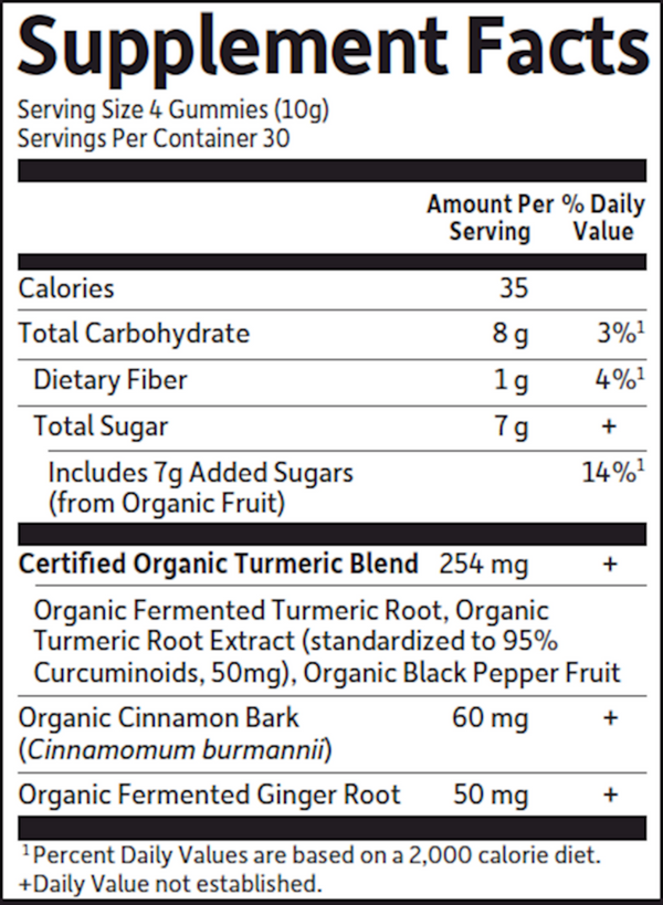 Organics Turmeric Gummies Supplement Facts Label