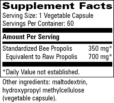 Bee Propolis Standardized Supplement Facts Label